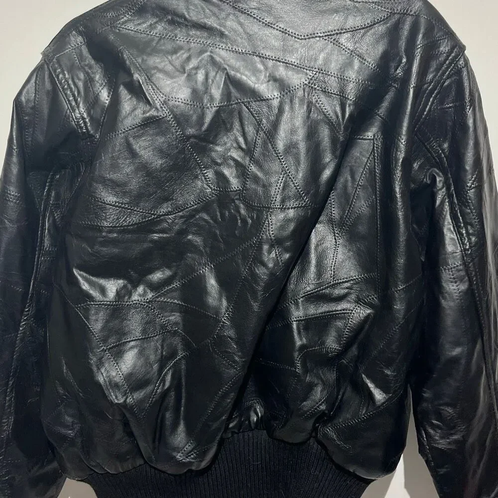 Alpha Industries Men's Black Leather Space Shuttle NASA Bomber Jacket Medium‎